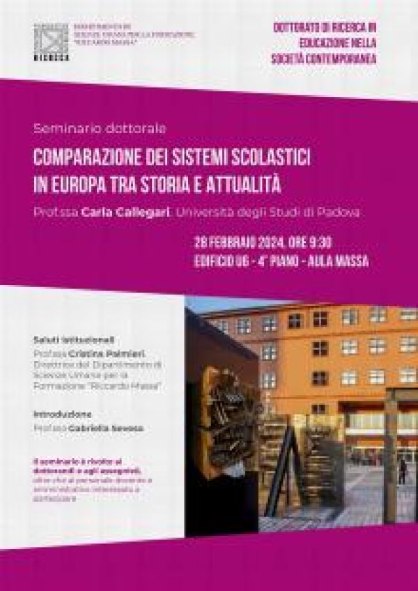 Seminario Dottorale Comparazione dei sistemi scolastici in Europa tra storia e attualità: 28 febbraio 2024, Milano-Bicocca